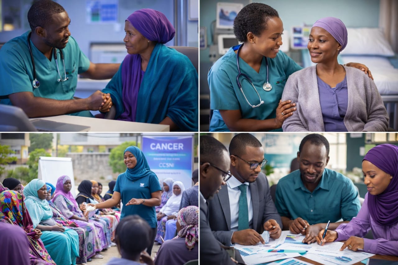 Community support group holding hands with purple ribbons